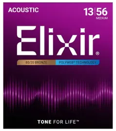Струны для акустической гитары Elixir Polyweb 11100 13-56, бронза