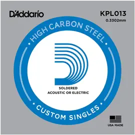 Струна для акустической и электрогитары D'Addario KPL013 High Carbon Steel Custom Singles, сталь, калибр 13