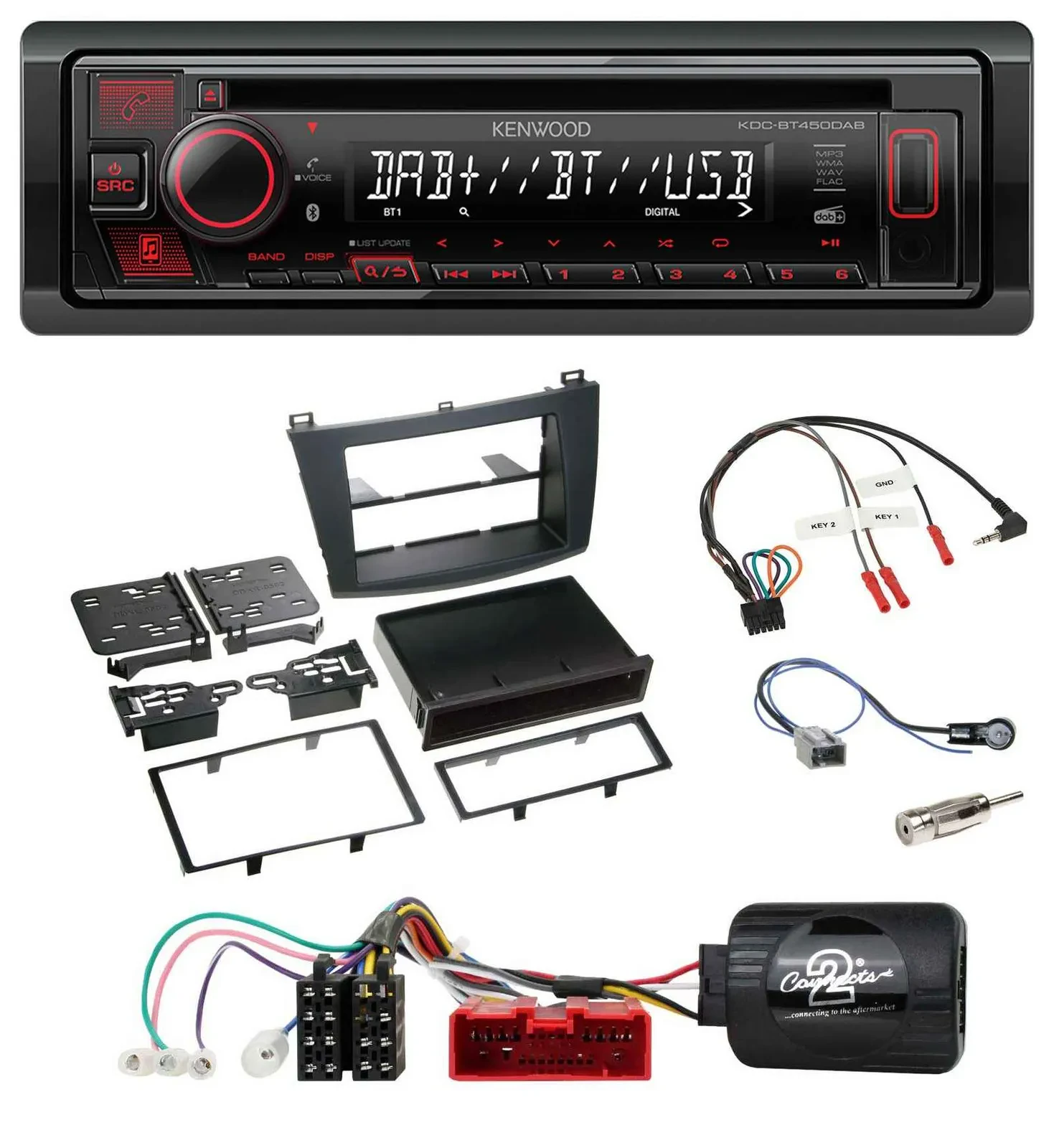 Kenwood Lenkrad CD USB Bluetooth DAB Autoradio für Mazda 3 2009-2013 analog