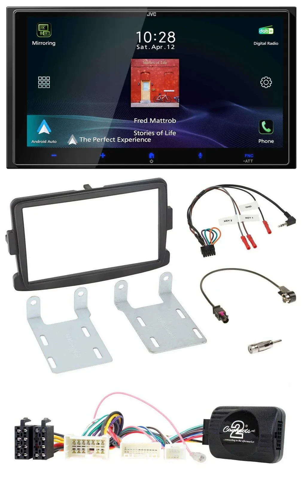 JVC USB Bluetooth 2DIN DAB Lenkrad Autoradio für Dacia ab 2012 schwarz
