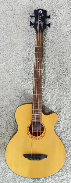 Luna Tribal 34" Scale-Length Acoustic-Electric Bass Guitar, Natural Satin
