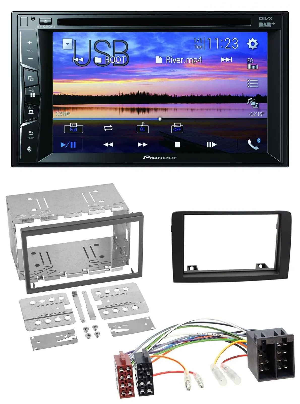 Pioneer Bluetooth 2DIN USB DVD DAB MP3 Autoradio für Fiat Idea ab 05 schwarz