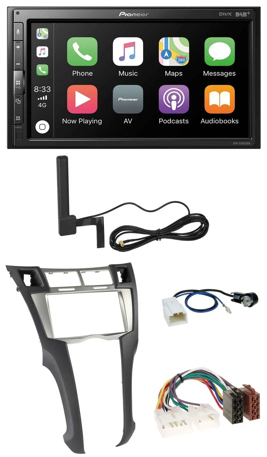 Автомагнитола Pioneer 2DIN, USB, Bluetooth, DAB, MP3 для Toyota Yaris (2007–2011)