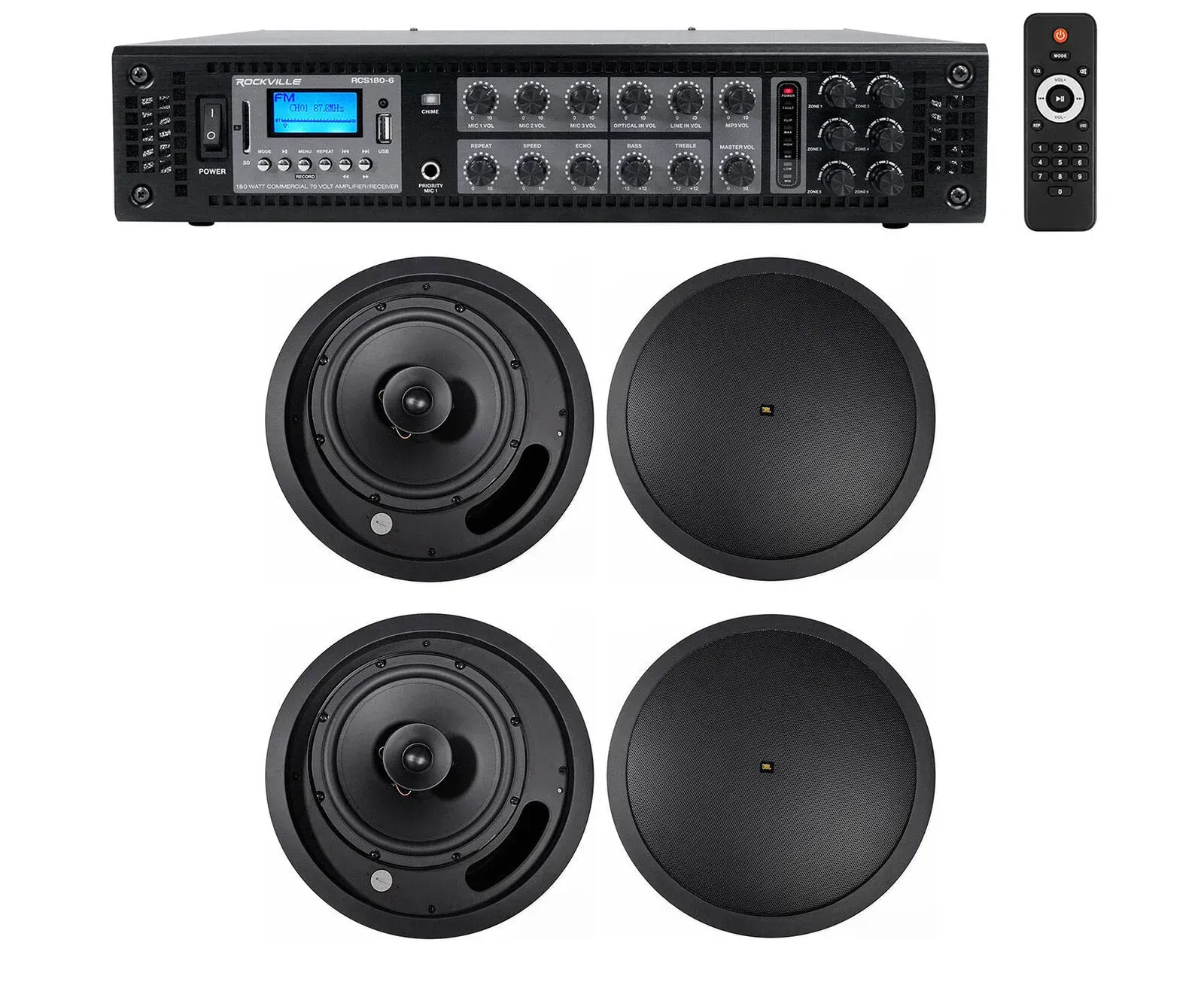 Потолочная акустика Rockville RCS180-6+(2) Control 18C/T-BK Black с усилителем (4 штуки)