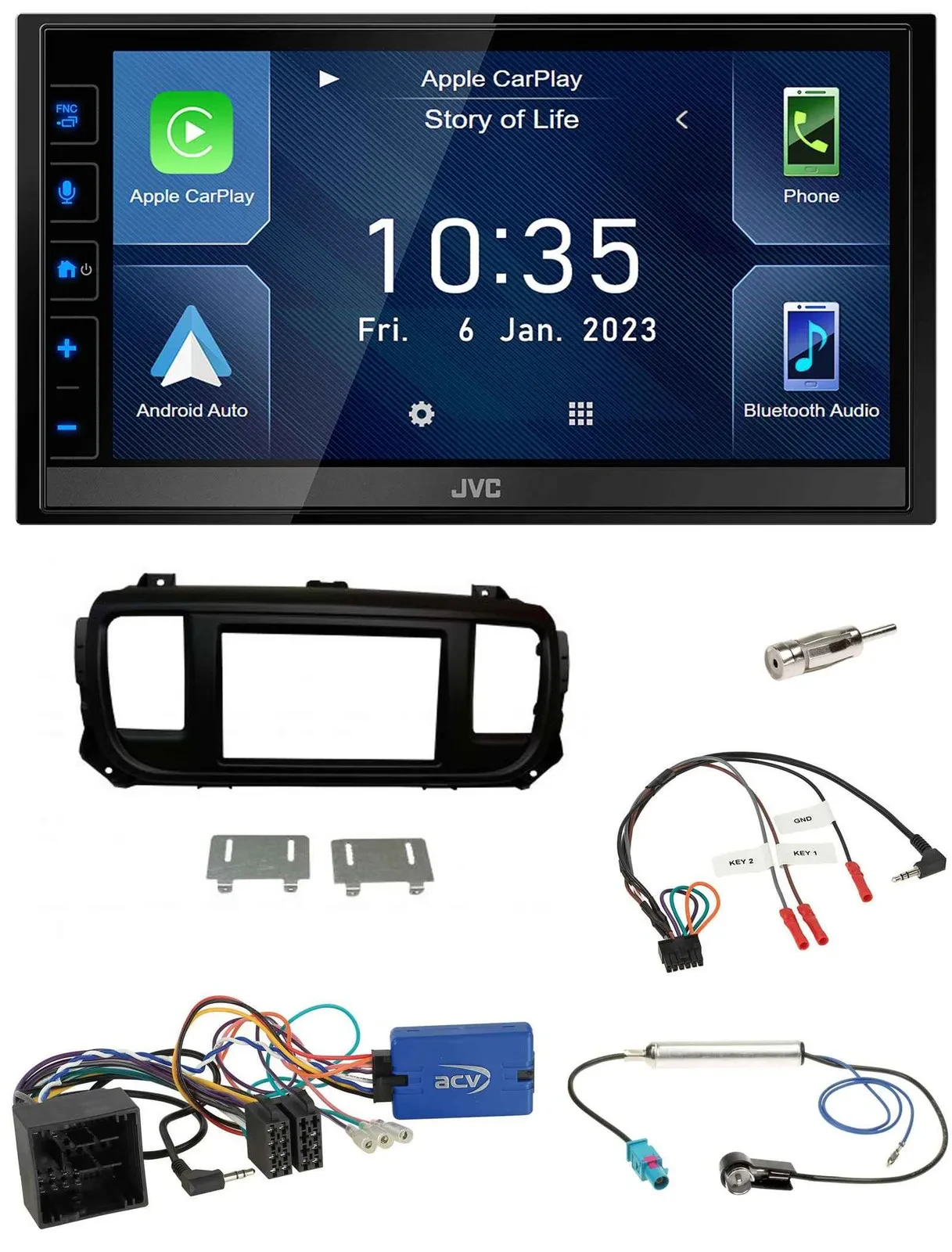 JVC DAB Bluetooth Lenkrad USB 2DIN Autoradio für Citroen Spacetourer Jumpy ohne