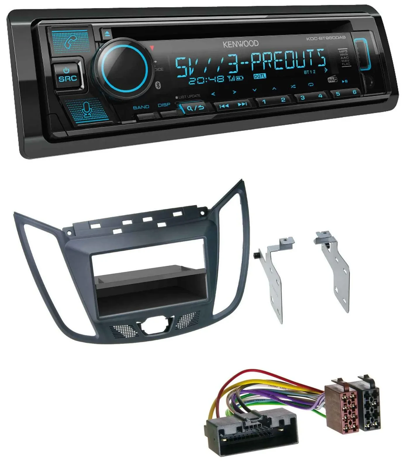 Автомагнитола Kenwood Bluetooth USB CD MP3 DAB для Ford C‑Max/Kuga, темно‑серый