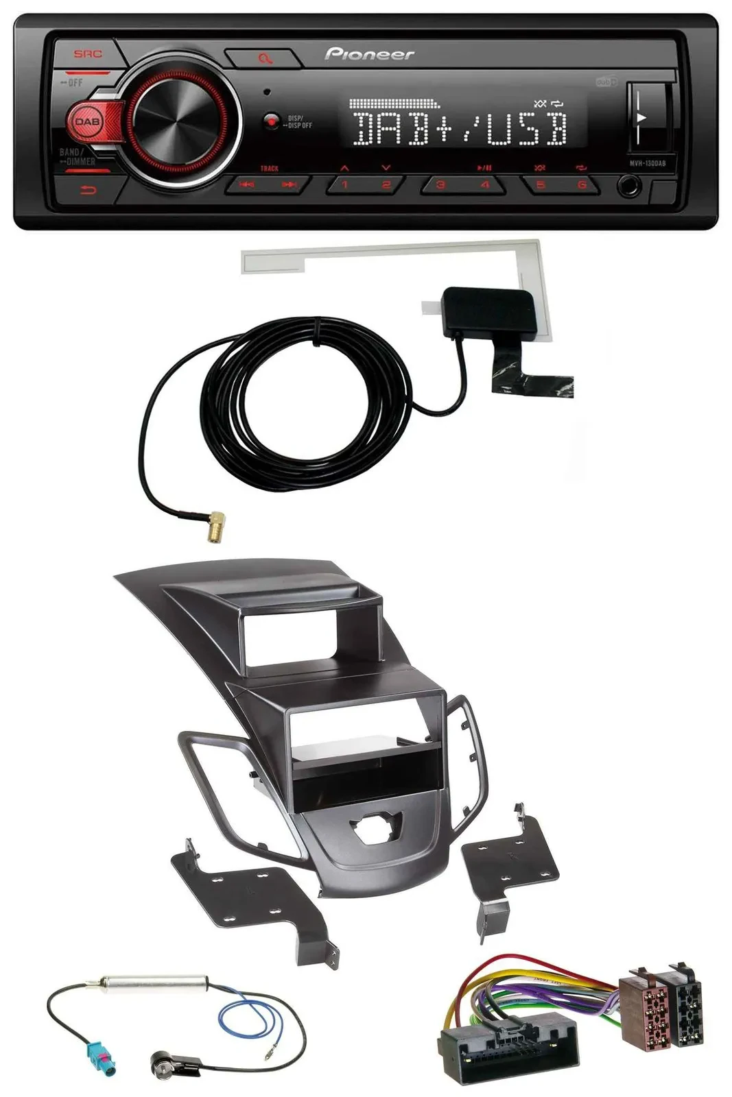 Pioneer 1DIN MP3 DAB USB AUX Autoradio für Ford Fiesta 10-17 Display schwarz