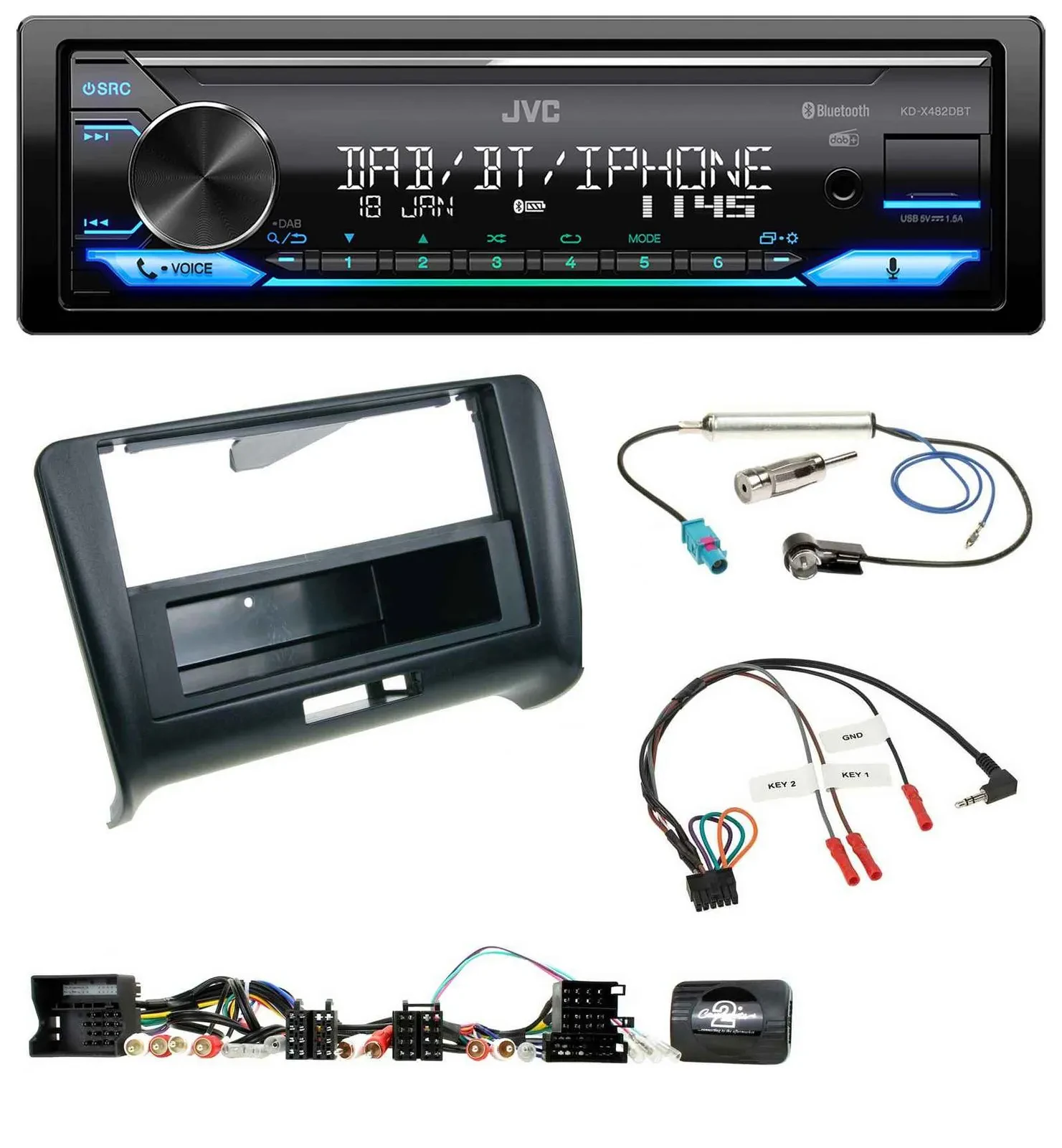 Автомагнитола для Audi TT (2006–2014) JVC Bluetooth, DAB, USB, поддержка управления на руле