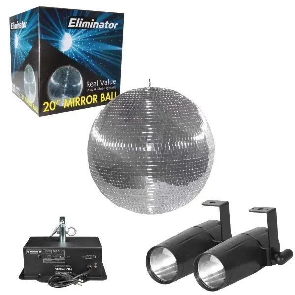 Eliminator Lighting EM20 20" Mirror Effect Dance Disco Ball w Motor & Pinspots