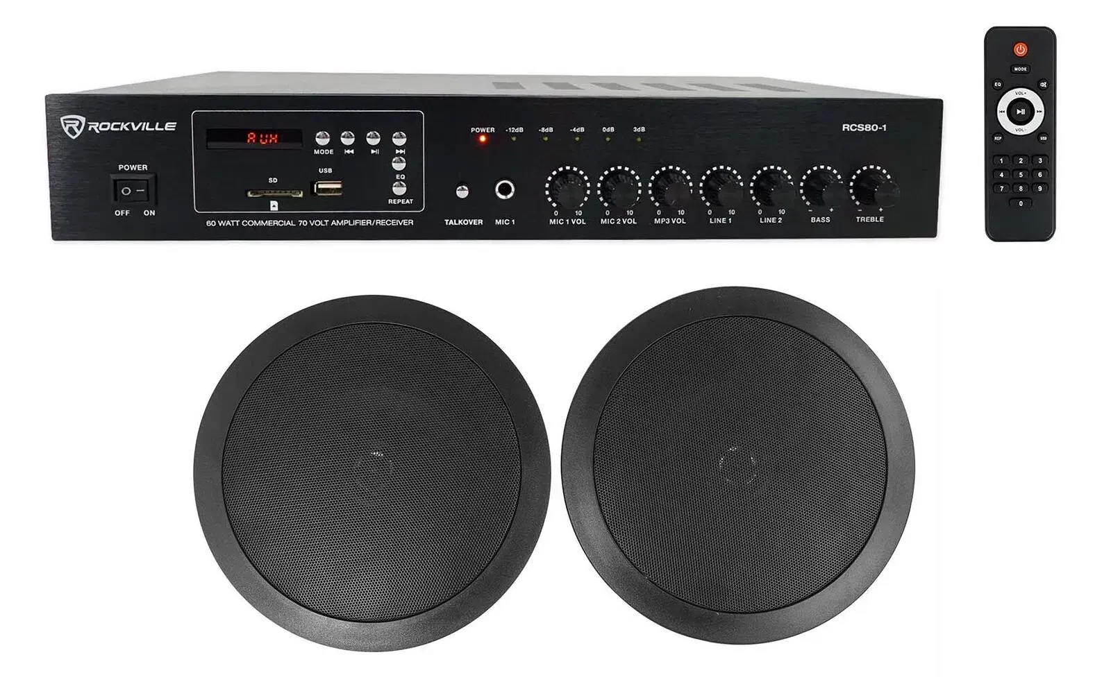 Потолочная акустика Rockville RCS80-1+CC65T Black с усилителем (пара)