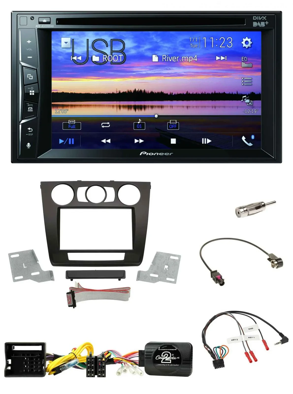 Pioneer Bluetooth 2DIN USB DVD DAB Lenkrad Autoradio für BMW 1er man. Klima E87/