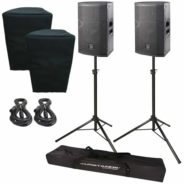 (2) DAS Vantec Active 12" Bi-Amped High-Output 2-Way Speakers w Stands & Covers