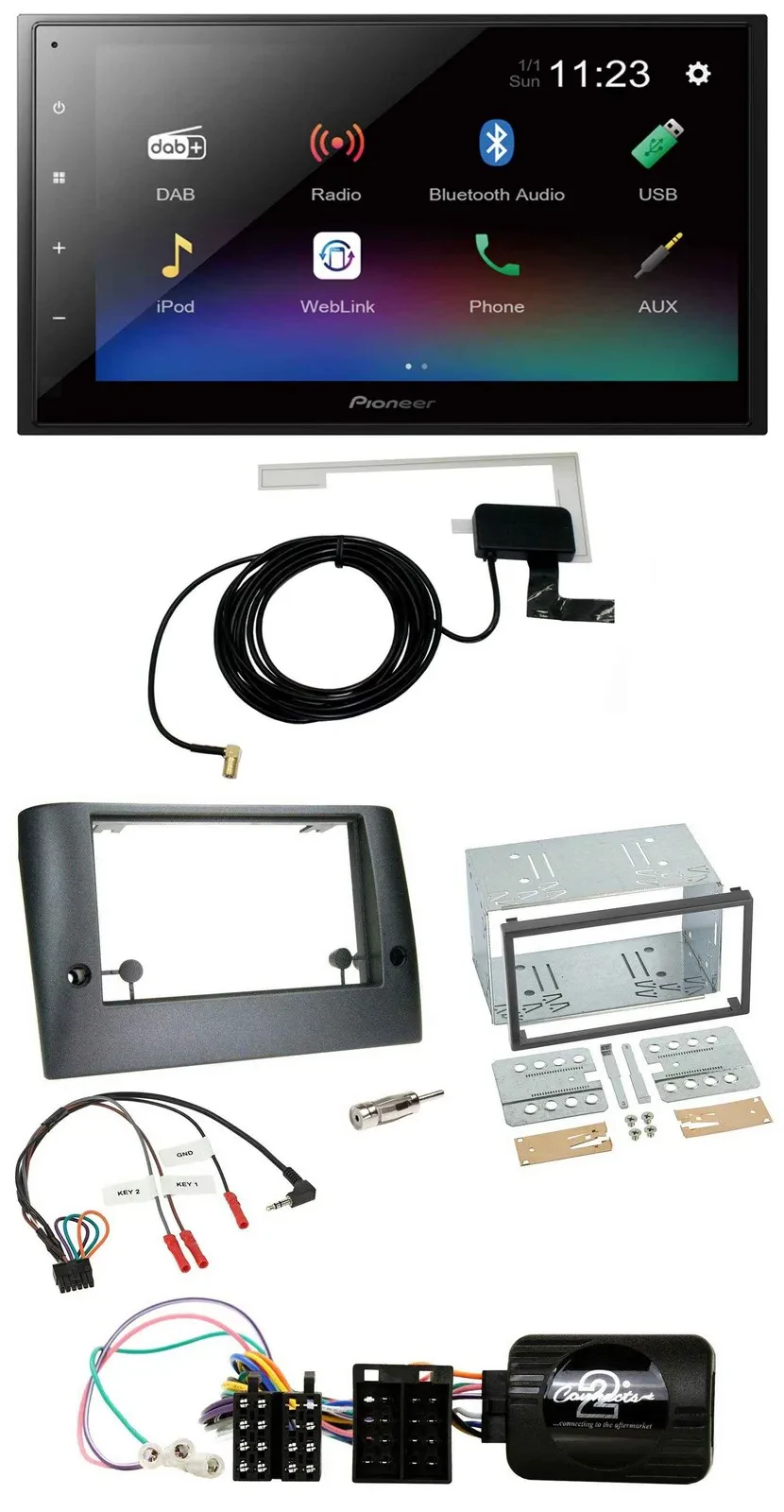 Pioneer DAB Lenkrad Bluetooth 2DIN USB Autoradio für Fiat Stilo 2005-2007