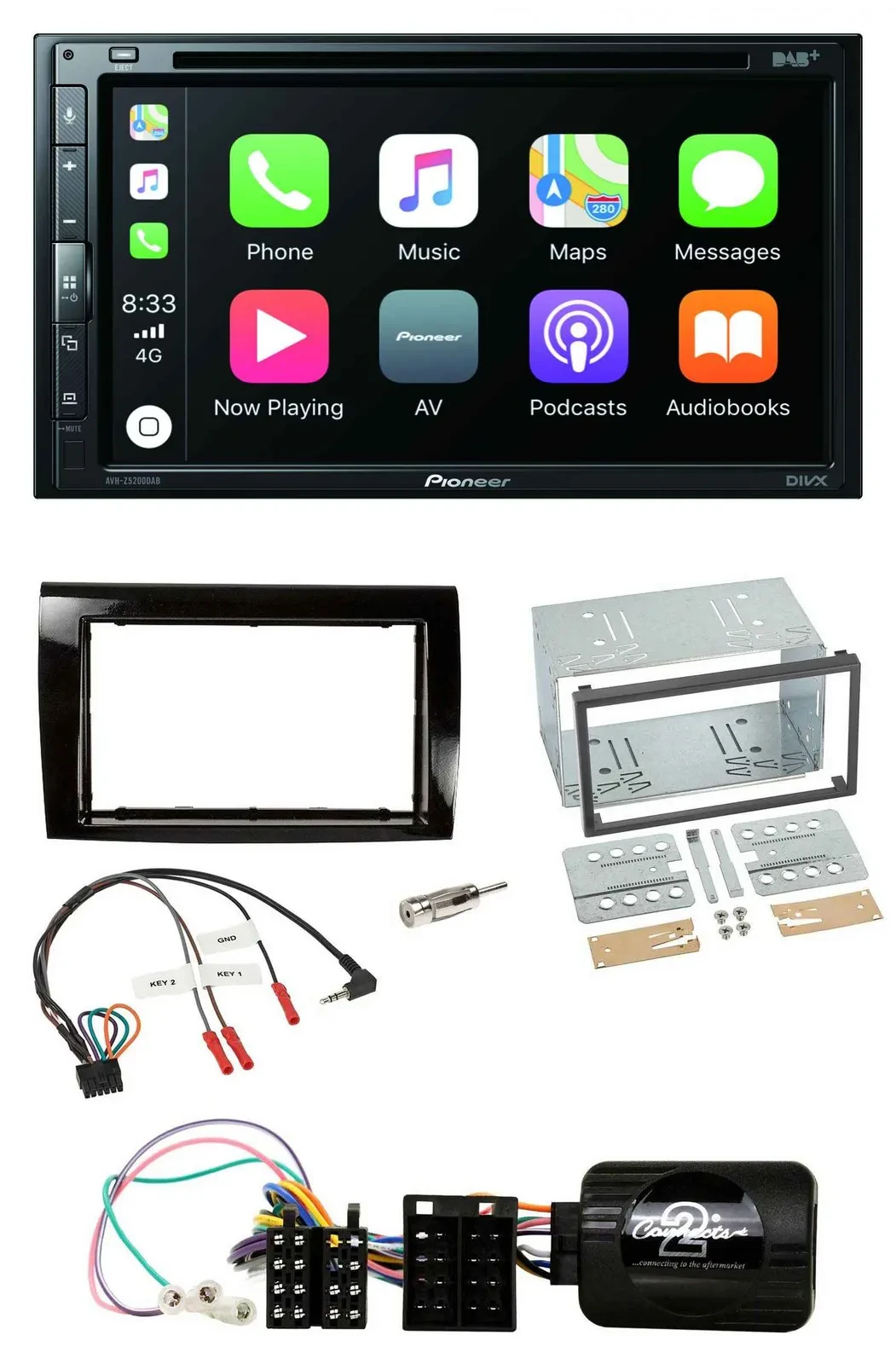 Автомагнитола Pioneer 2DIN, DVD, DAB, Bluetooth, USB для Fiat Bravo 2007–2014, совместимая с кнопками на руле
