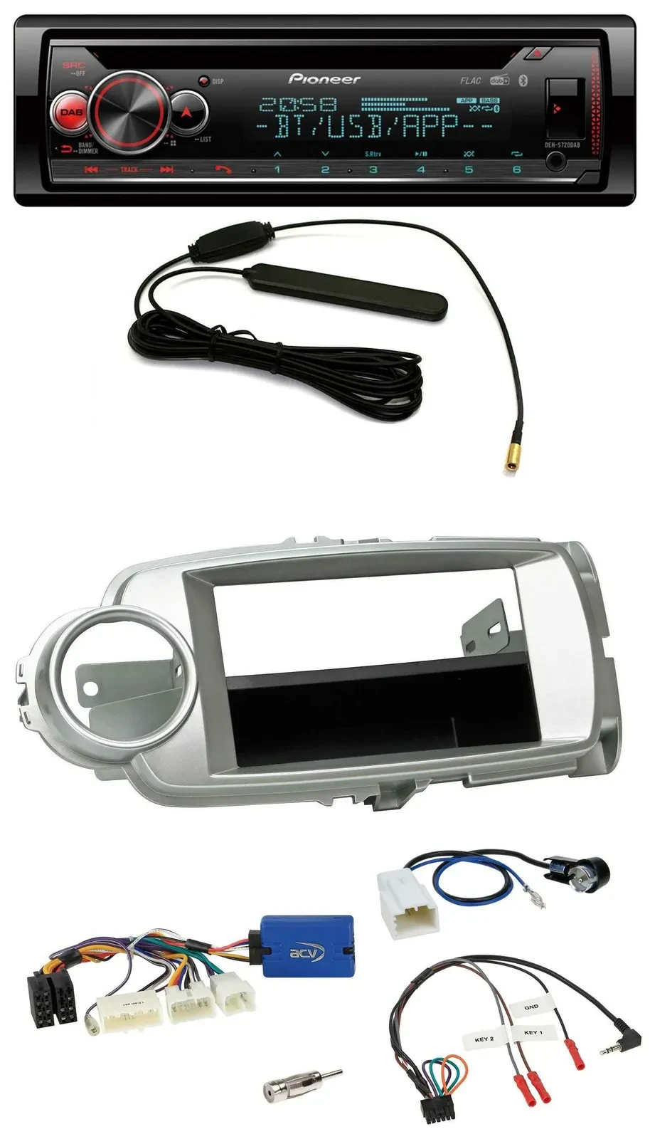 Автомагнитола для Toyota Yaris 2011–2014 Pioneer USB, DAB, Bluetooth, CD, серебристая