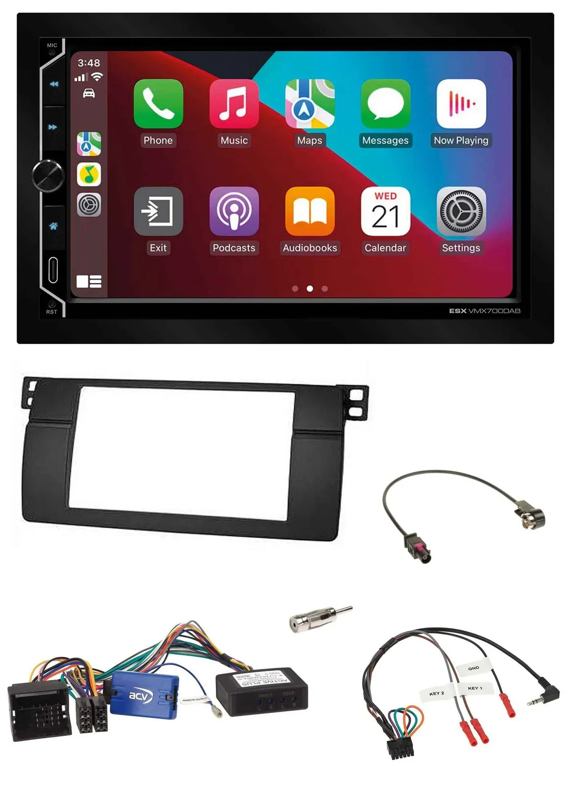 ESX 2DIN DAB USB Lenkrad Bluetooth Autoradio für BMW 3er 2002-2006 E46 schwarz H