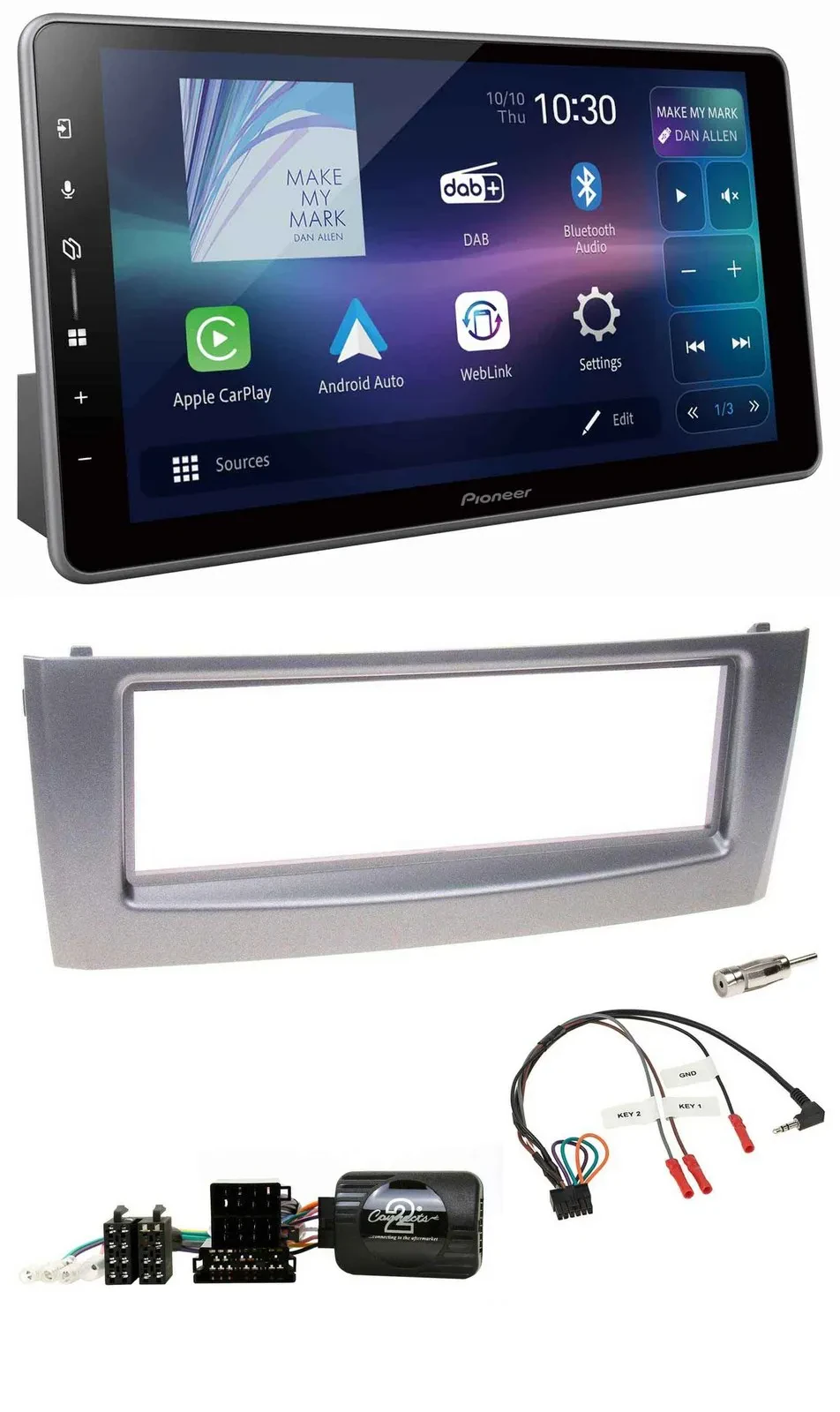 Автомагнитола для Fiat Grande Punto (2006–2010) Pioneer Bluetooth, USB, DAB, серый