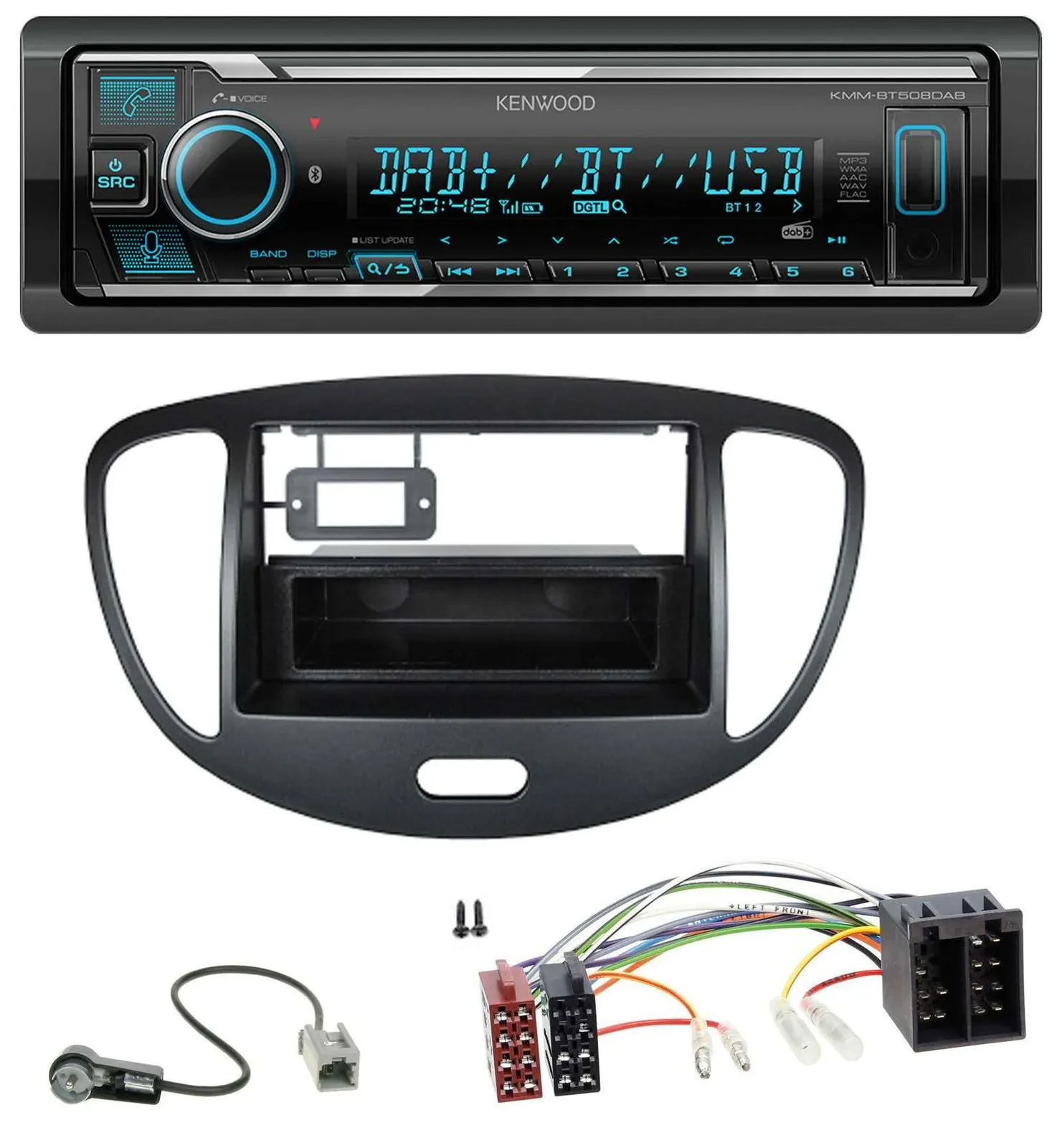 Kenwood Bluetooth MP3 DAB USB Autoradio für Hyundai i10 (2008-2013) schwarz