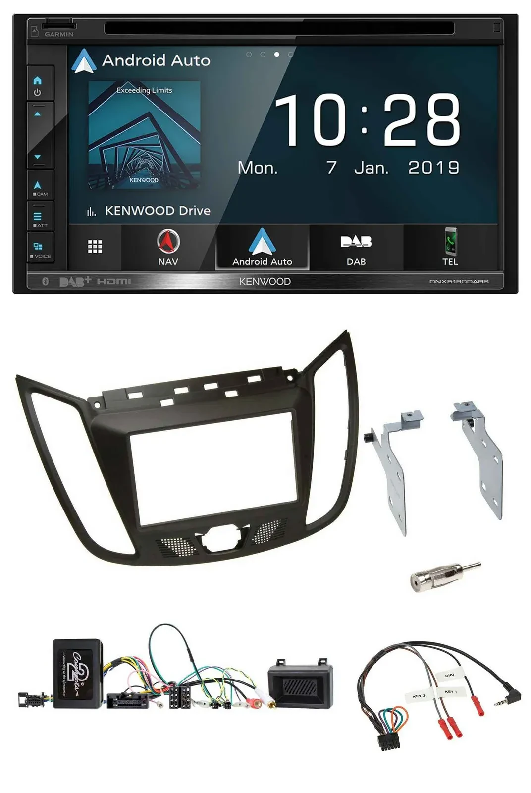 Kenwood DAB TMC USB 2DIN Lenkrad Bluetooth Navigation für Ford C-Max ab 11 braun