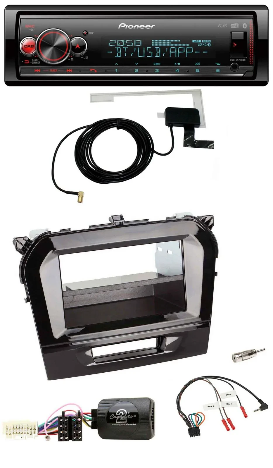 Pioneer Bluetooth DAB USB Lenkrad Autoradio für Suzuki Vitara ab 2015 piano schw