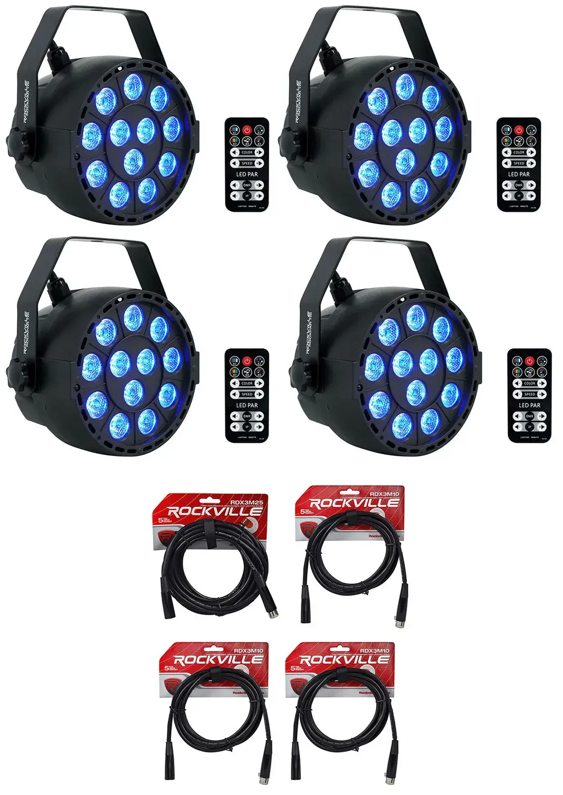 Светодиодный прибор Rockville RockPAR TRI LED RGB с аксессуарами (4 штуки)