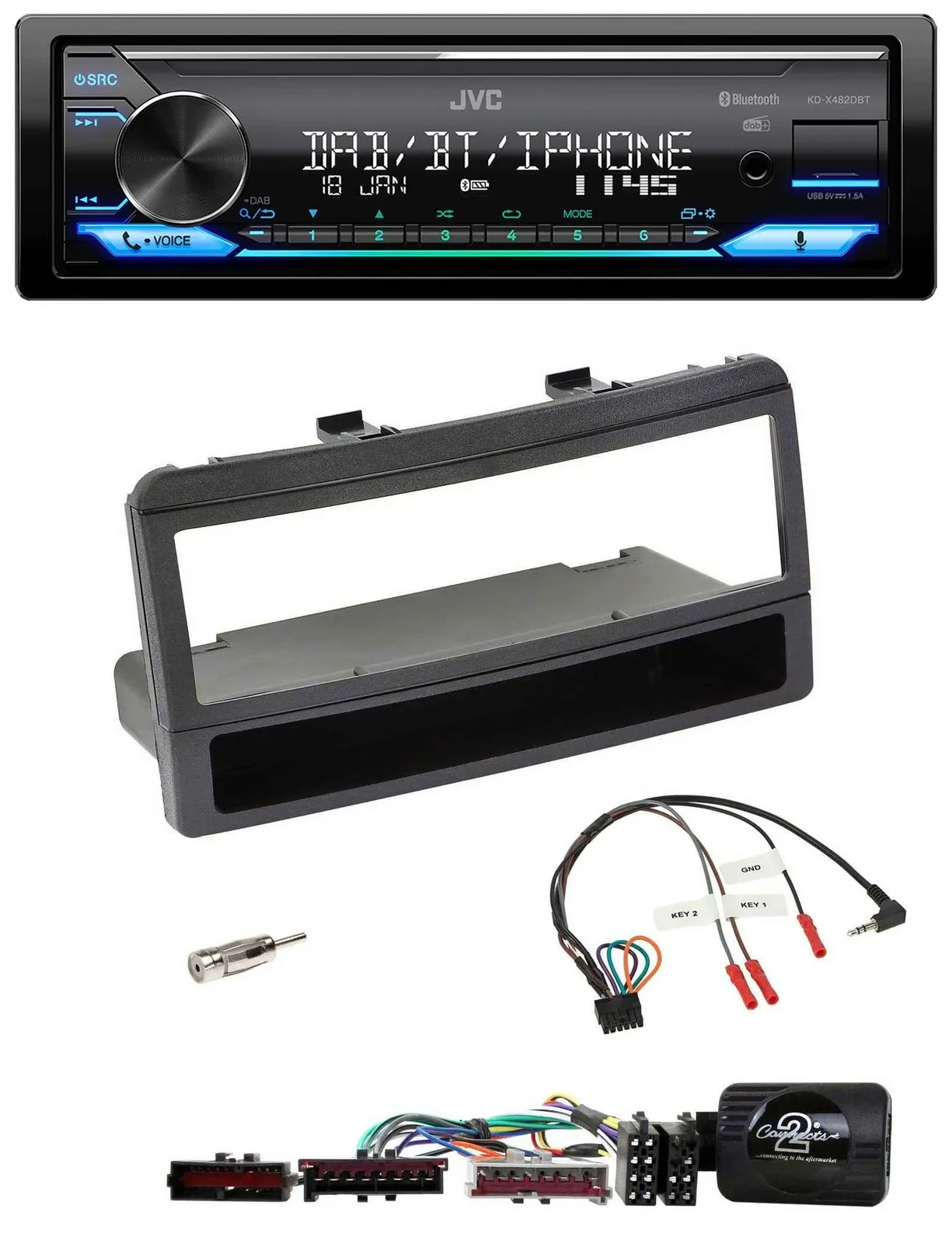 JVC Bluetooth DAB USB Lenkrad Autoradio für Ford Focus Escort Fiesta schwarz m.