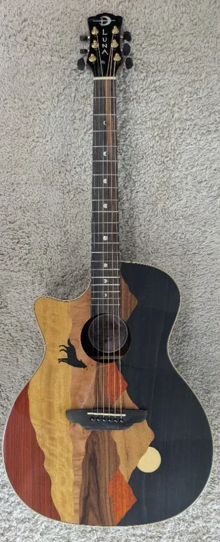 Luna Guitars Vista Wolf Left Handed Koa Body Acoustic Electric Guitar with Case