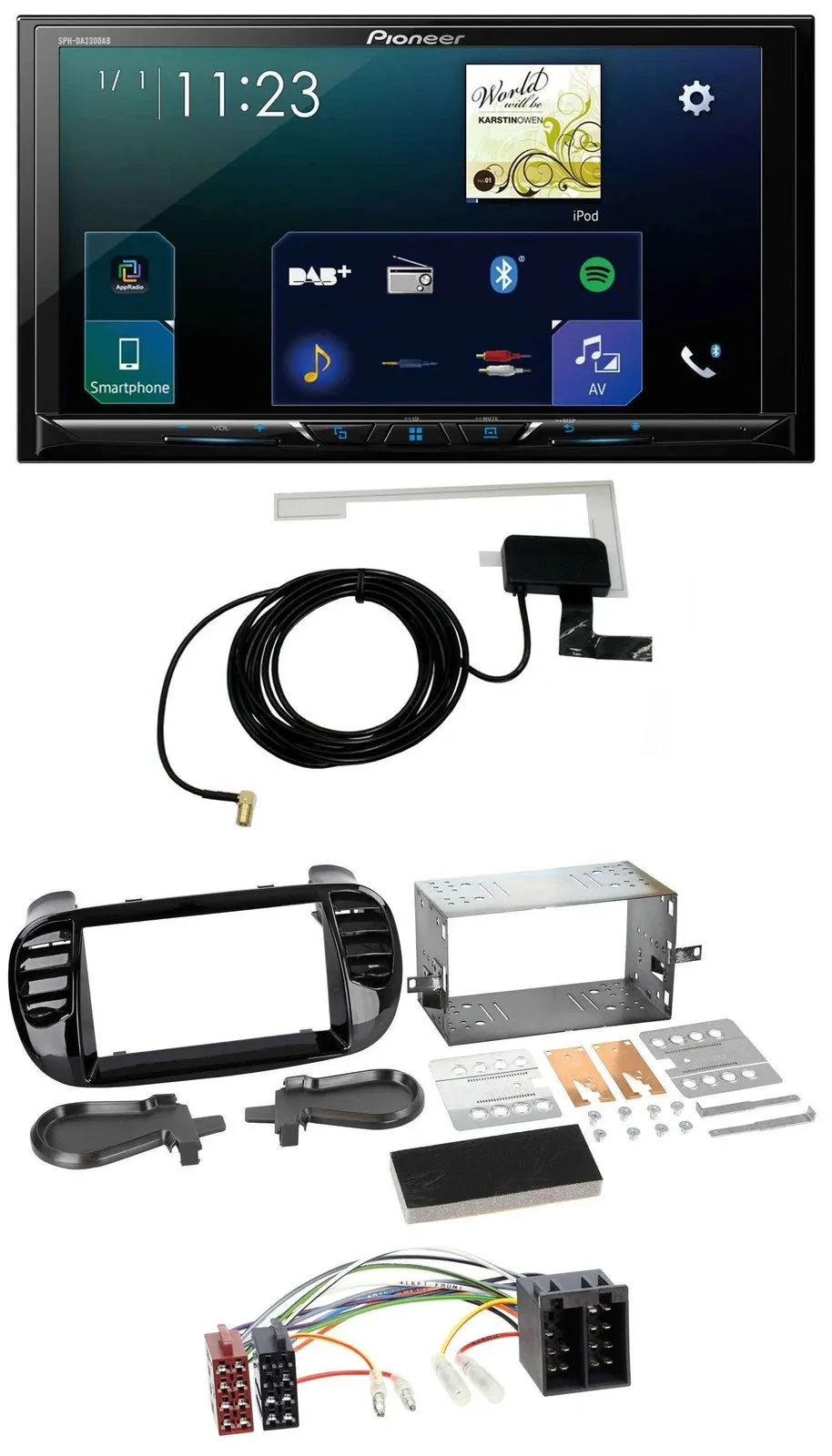 Pioneer 2DIN DAB USB MP3 Bluetooth Autoradio für Fiat 500 bis 2012 glänzend schw