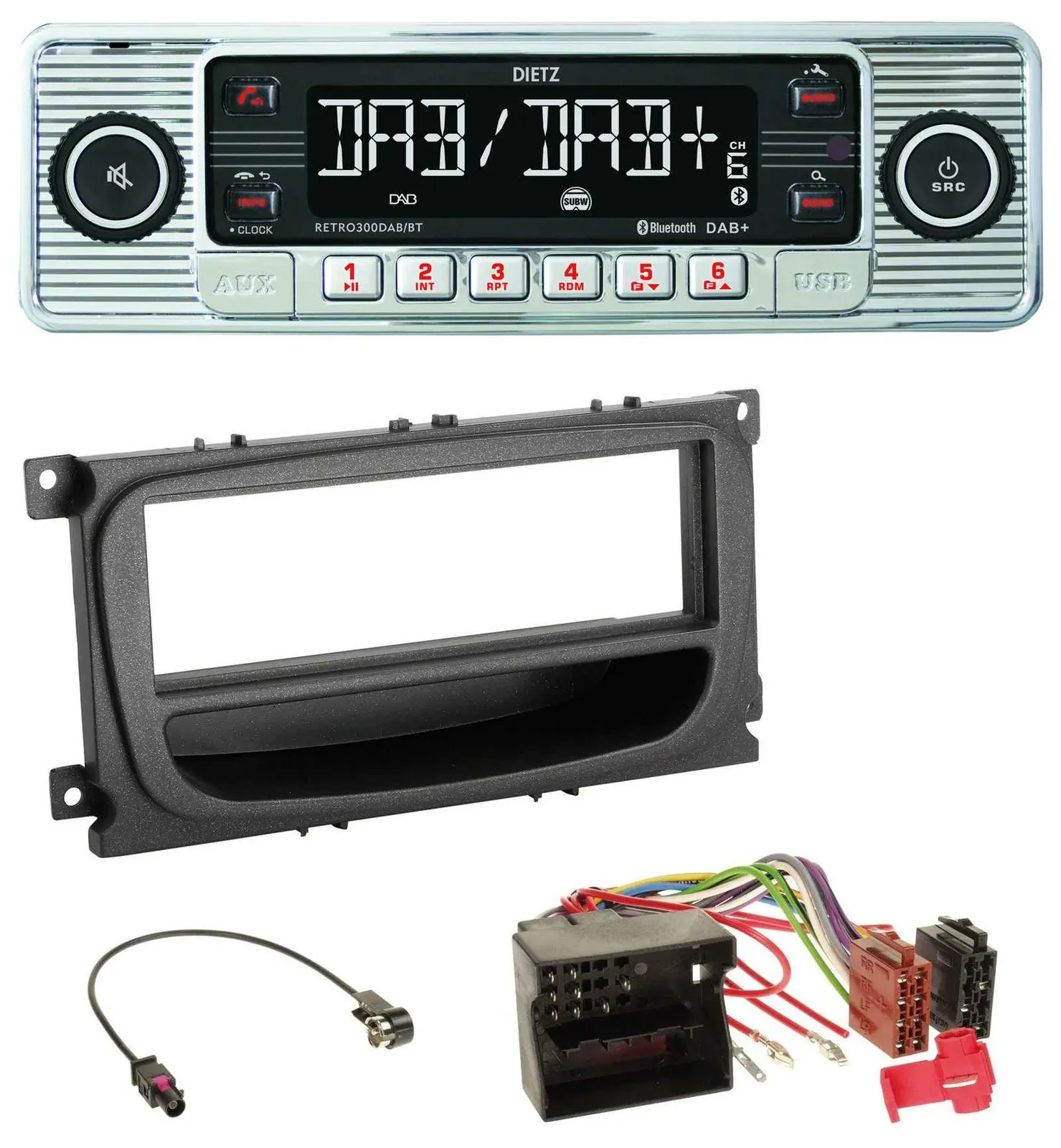 Dietz Bluetooth MP3 DAB USB Autoradio für Ford C-Max Focus Galaxy ab 2007 Ablage