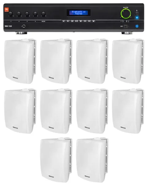 Настенная акустика JBL WET-6W White с усилителем (10 штук)