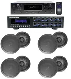 6000w 6) Zone, Home Theater Bluetooth Receiver+8) Black 6.5" Ceiling Speakers+EQ