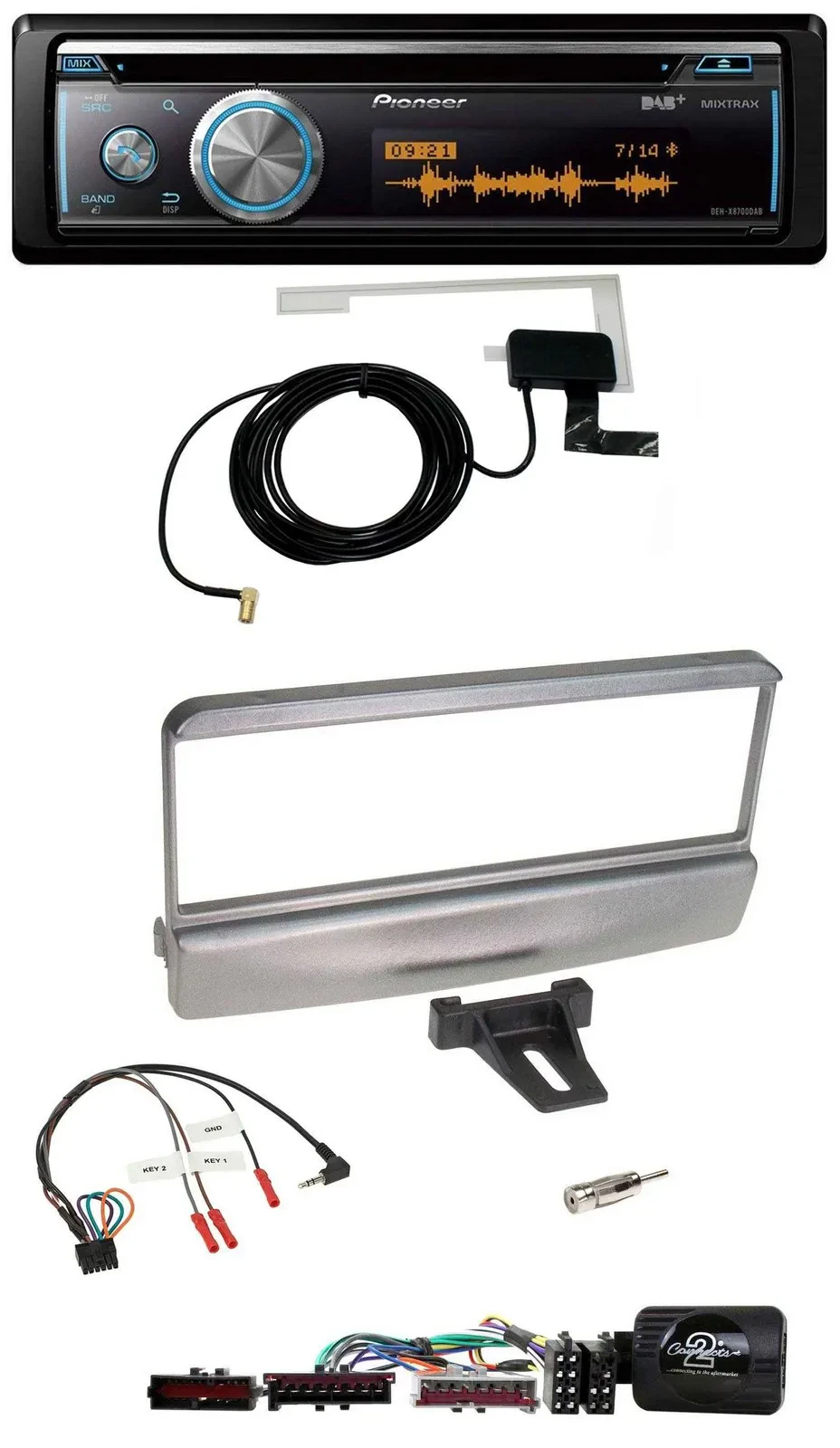 Автомагнитола для Ford Mondeo 2000–2002 Pioneer Bluetooth DAB USB CD серебристая с поддержкой управления на руле