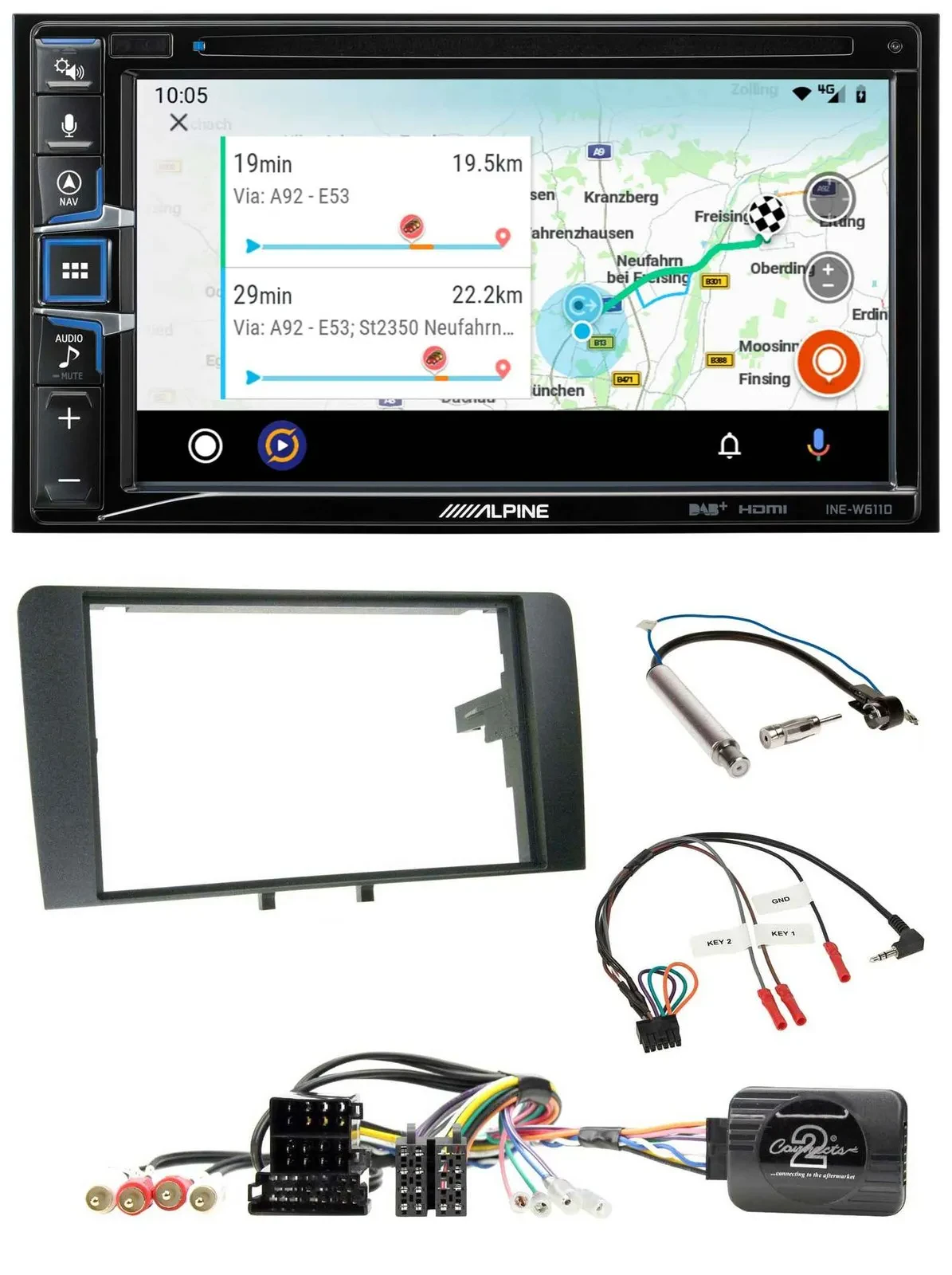 Alpine Bluetooth TMC USB DAB 2DIN Lenkrad Navigation für Audi A3 Symphony ISO 8P