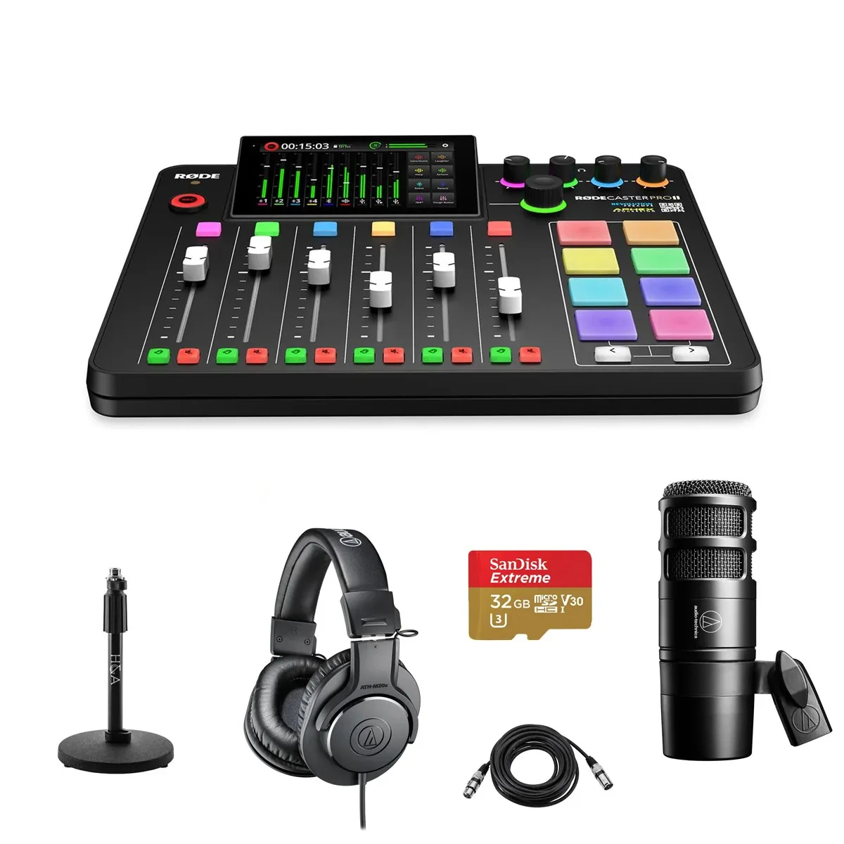 Комплект для подкастов Rode RDRCPIIATK5 RODECaster Pro II Integrated Audio Production Studio Console Bundle