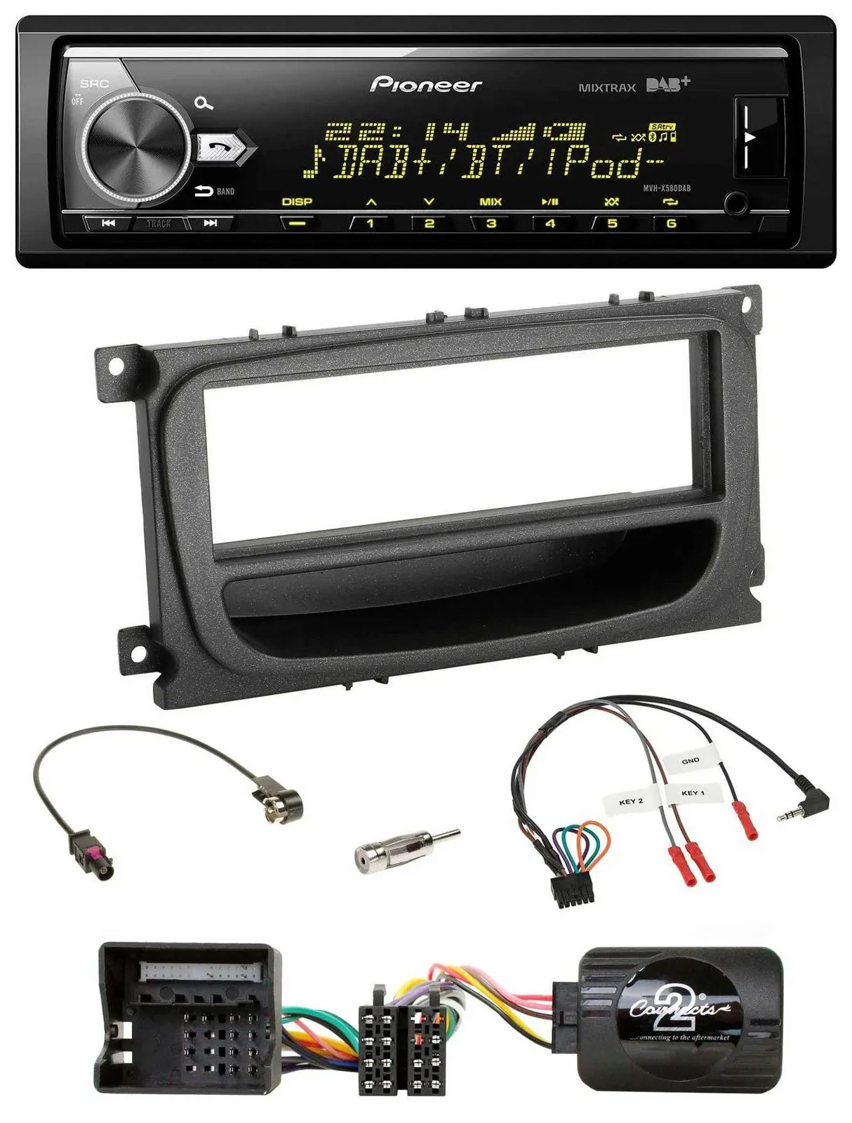 Автомагнитола для Ford C‑Max/Galaxy/Focus Pioneer Bluetooth, USB, DAB, поддержка управления на руле