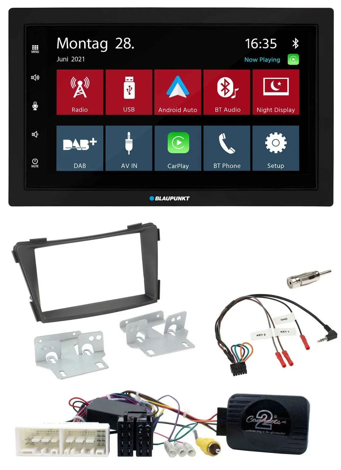 Автомагнитола Blaupunkt 2-DIN, Bluetooth, DAB, USB, для Hyundai i40 VF (с 2016), поддержка управления на руле, черный