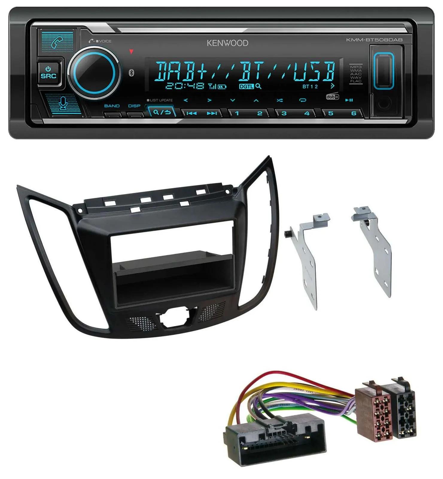 Автомагнитола для Ford C-Max/Kuga Kenwood Bluetooth, DAB, USB, матовый чёрный