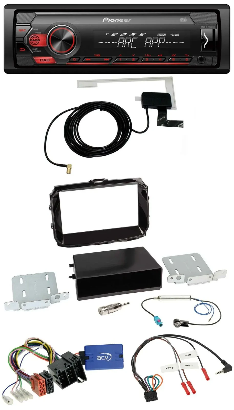 Автомагнитола для Alfa Romeo Giulietta (2013–2021) Pioneer 1DIN, DAB, USB, MP3, поддержка кнопок на руле, разъем ISO