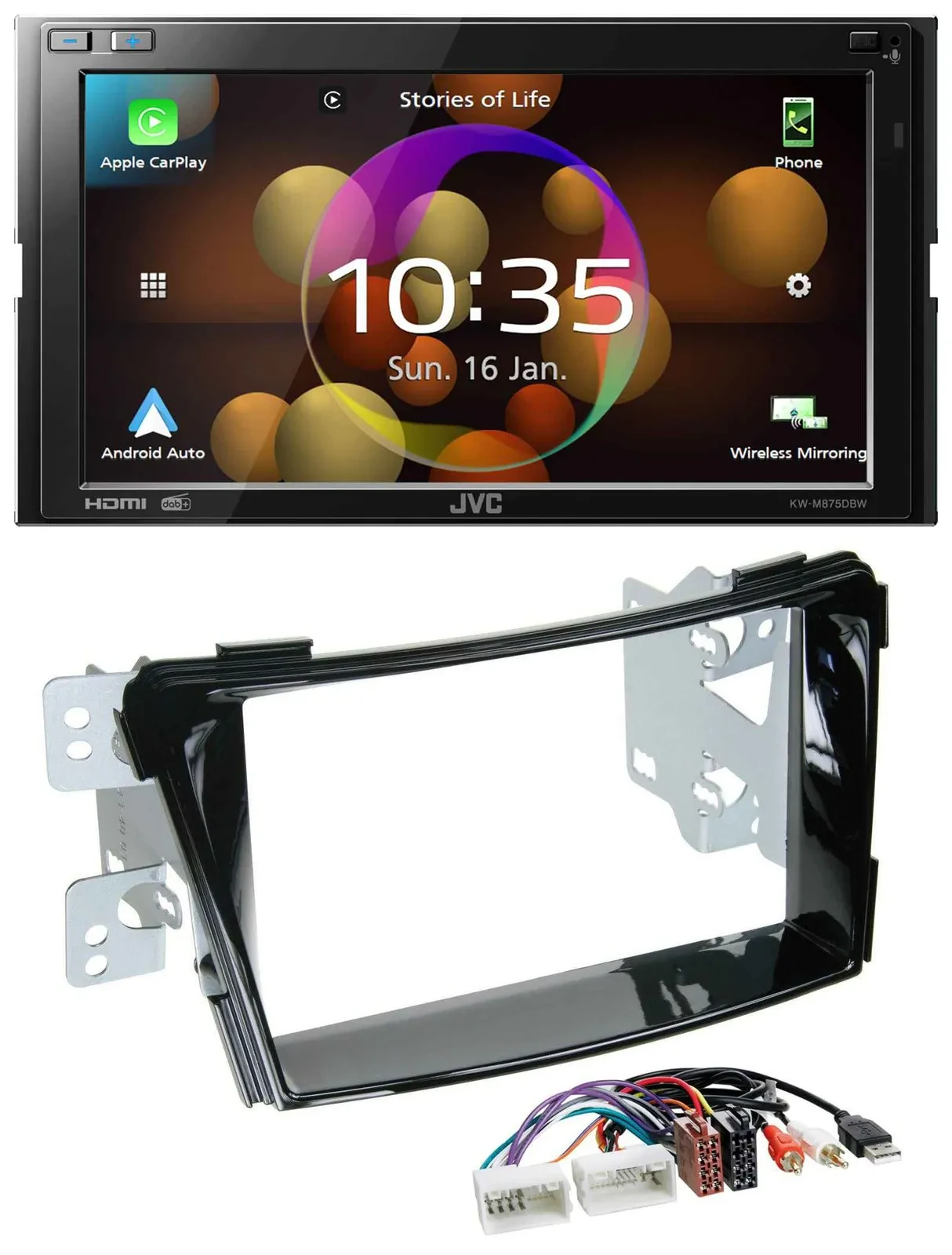 Автомагнитола JVC 2 DIN DAB, MP3, Bluetooth, USB для Hyundai i40 (с 2011), цвет: черный глянец
