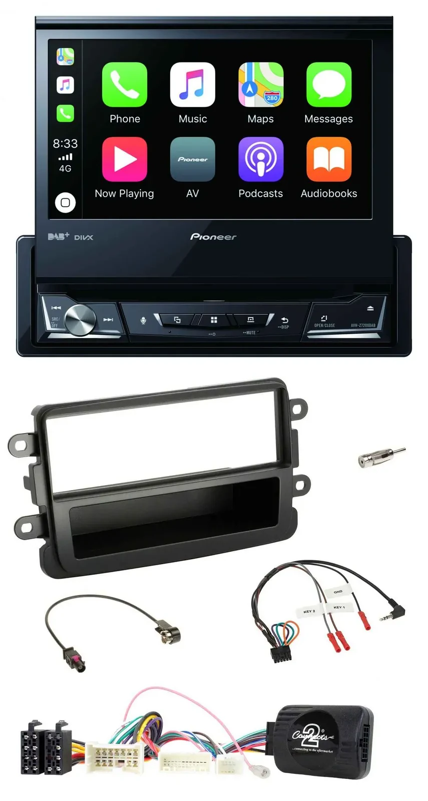 Pioneer DVD Bluetooth DAB USB Lenkrad Autoradio für Dacia ab 2012 schwarz
