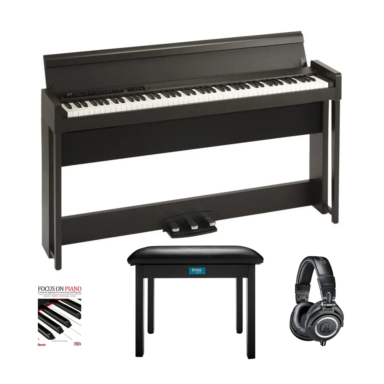 Korg C1 88-Key Digital Piano Rosewood Brown with Headphones Bench and Book