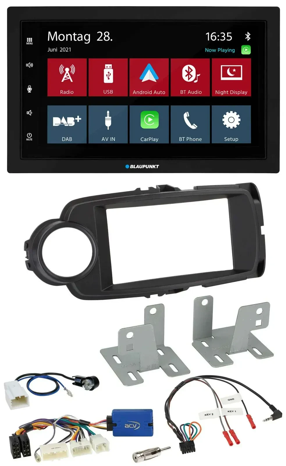 Blaupunkt Lenkrad Bluetooth DAB 2DIN USB Autoradio für Toyota Yaris ab 2014 schw