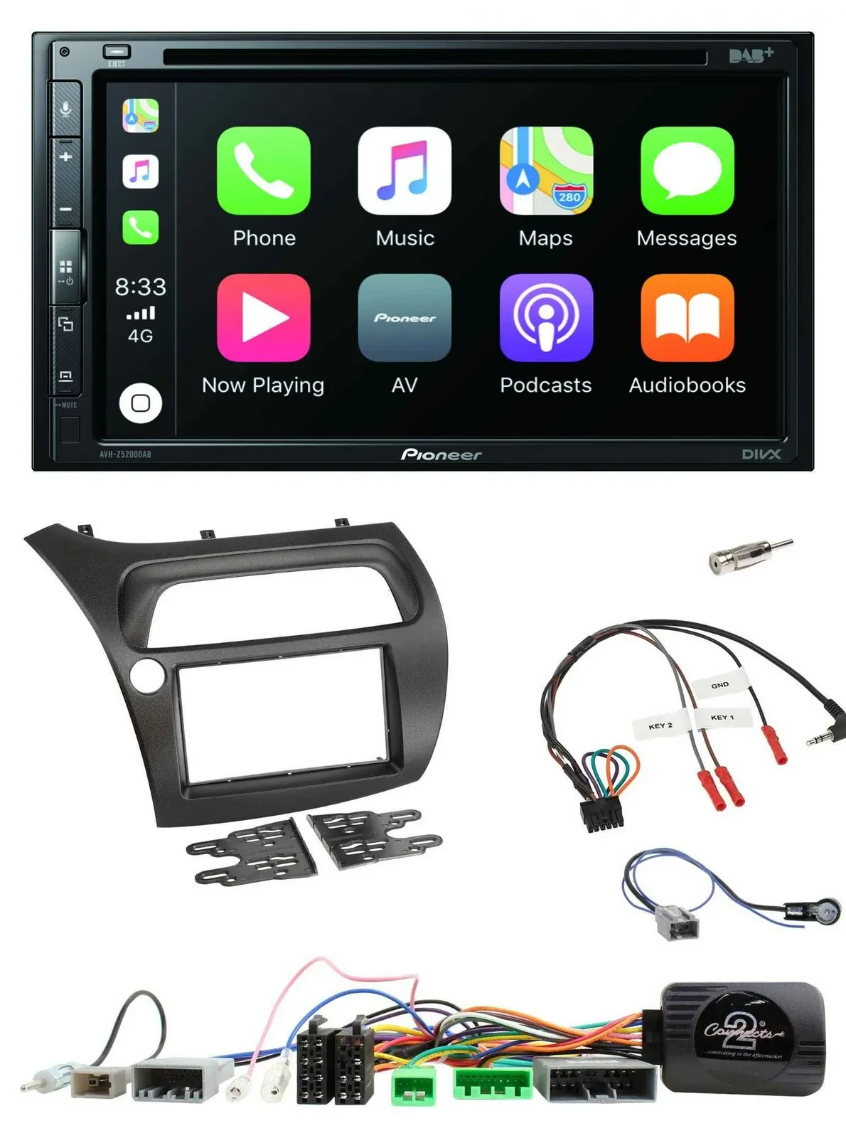 Pioneer DVD 2DIN Lenkrad DAB Bluetooth USB Autoradio für Honda Civic 2006-2012