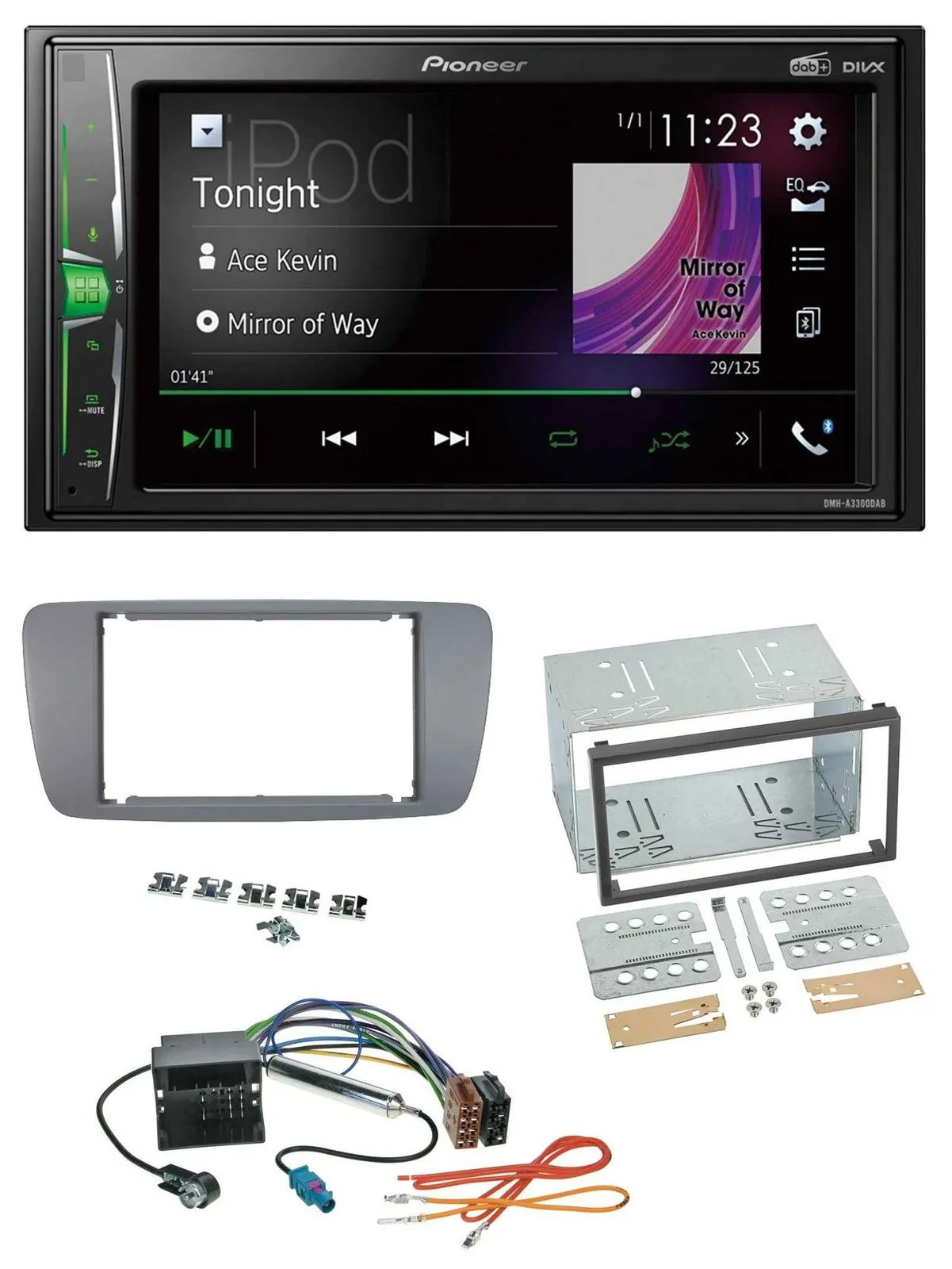 Pioneer 2DIN MP3 DAB USB Bluetooth Autoradio für Seat Ibiza ab 08 conemaragrau