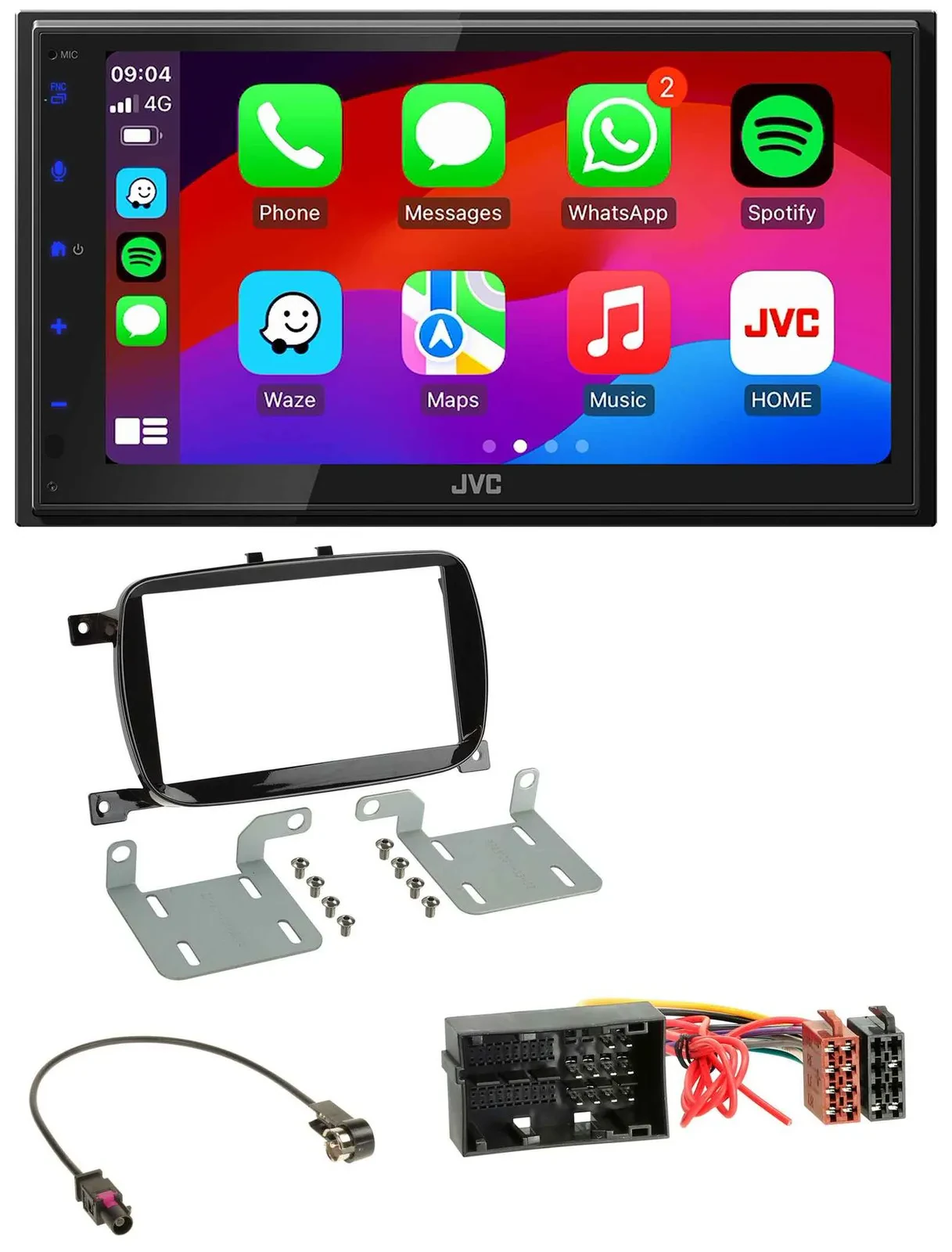 Автомагнитола для Fiat 500X (с 2016) JVC 2DIN, DAB, Bluetooth, USB, MP3, черный (рояльный лак)