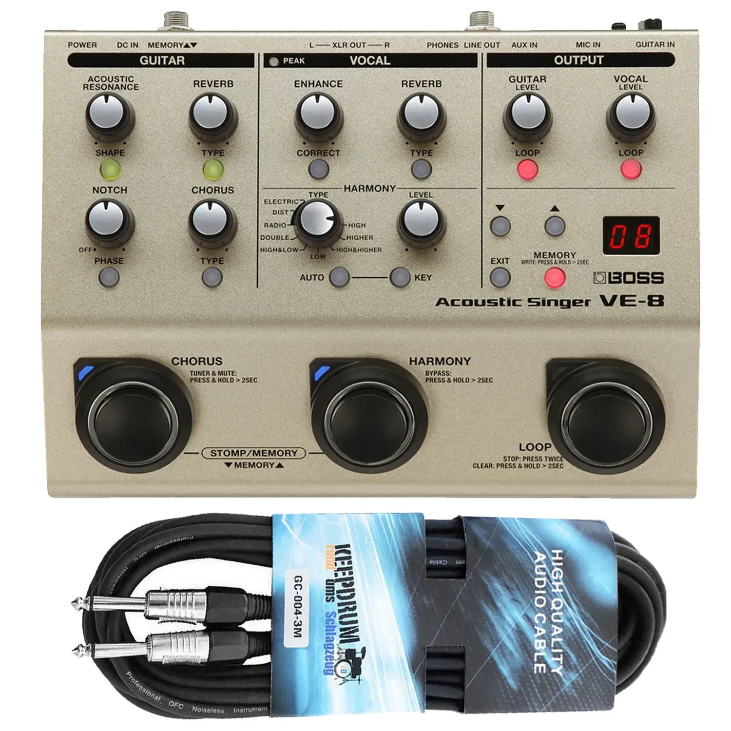 Вокальный процессор BOSS VE-8 Acoustic Singer с кабелем