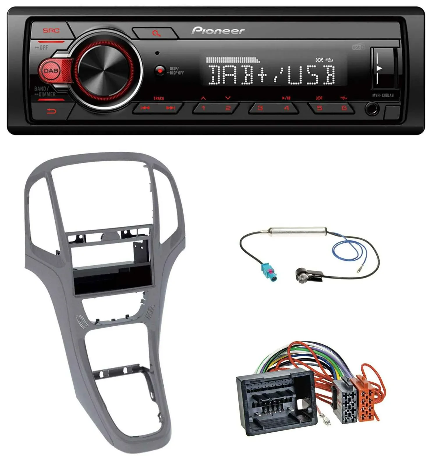 Автомагнитола для Opel Astra J Pioneer 1-DIN DAB, USB, AUX, MP3, титан серый