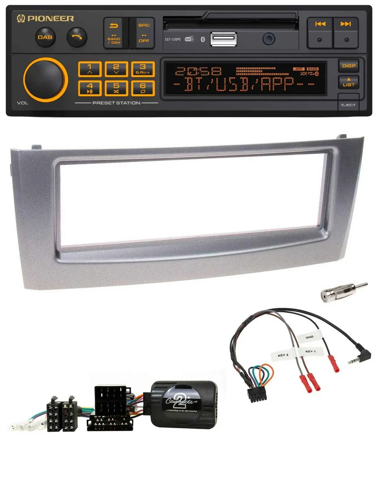 Автомагнитола Pioneer DAB, USB, Bluetooth для Fiat Grande Punto 2006–2010, серый
