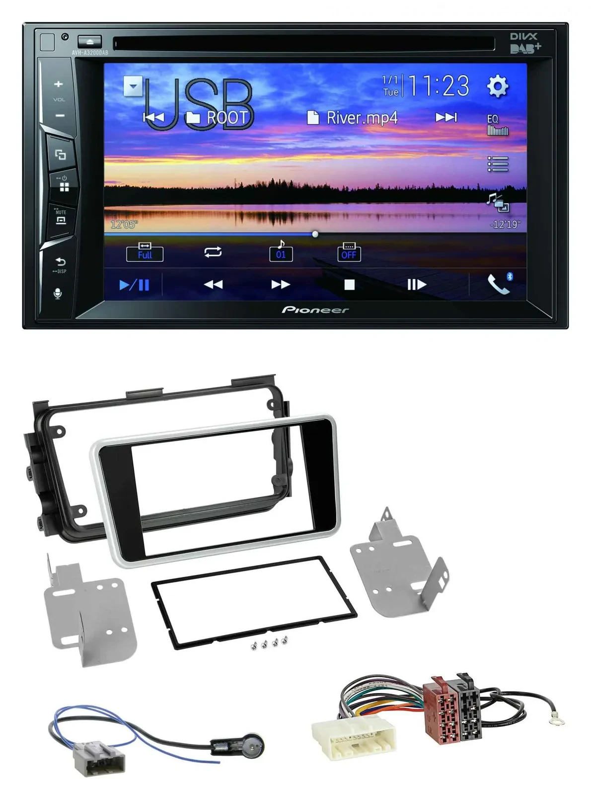 Автомагнитола для Nissan Micra (с 2017) Pioneer 2DIN, Bluetooth, USB, DVD, DAB, MP3, черный