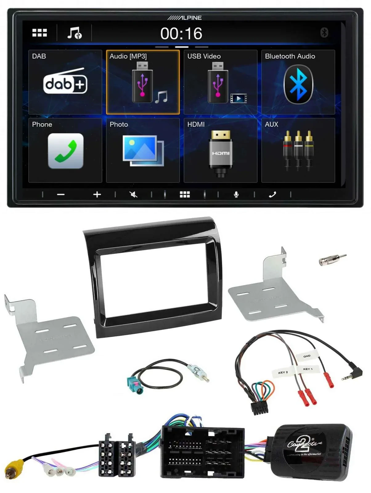 Alpine Bluetooth 2DIN Lenkrad DAB USB Autoradio für Citroen Fiat Peugeot 2016-20